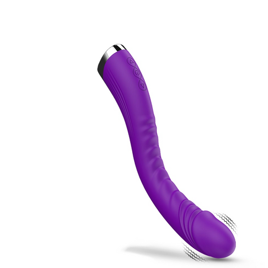 Close-up of a Long Silicone G-spot Vibrator Dildo available at TheSugarBrush.com